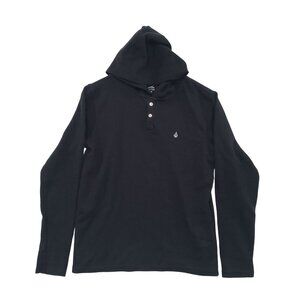Volcom Mens Black Long Sleeve Hooded Henley Shirt Size S  Casual Athleisure